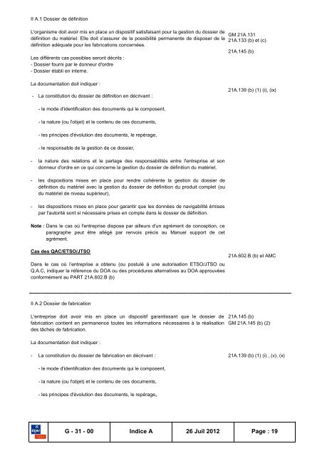 (MOP) selon Part 21 - Consignes de NavigabilitÃ© franÃ§aises