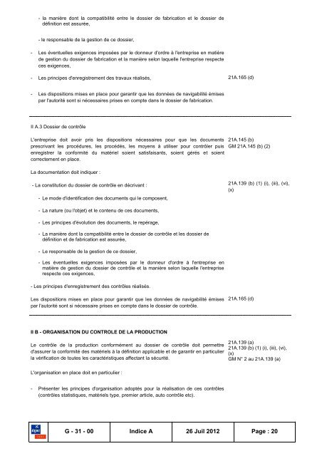 (MOP) selon Part 21 - Consignes de NavigabilitÃ© franÃ§aises