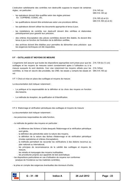 (MOP) selon Part 21 - Consignes de NavigabilitÃ© franÃ§aises