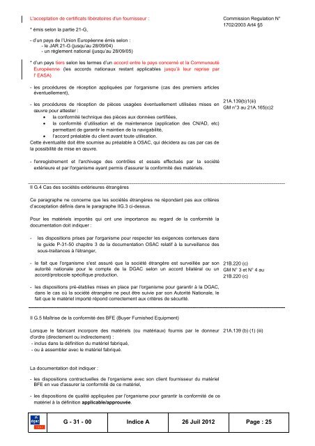 (MOP) selon Part 21 - Consignes de NavigabilitÃ© franÃ§aises