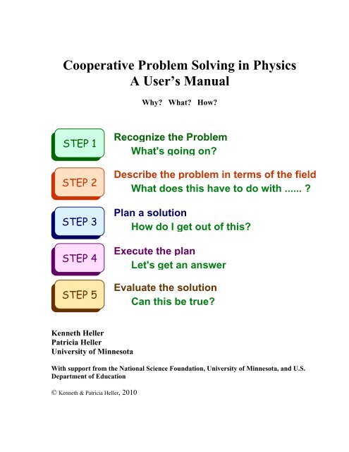 Cooperative Problem Solving in Physics A User's Manual