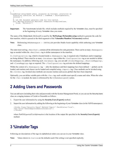 Using the Caché %Installer Class - InterSystems Documentation