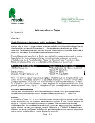 Lettre aux clients â Papier - Resolute Forest Products