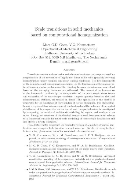 Scale transitions in solid mechanics based on computational ... - Cism