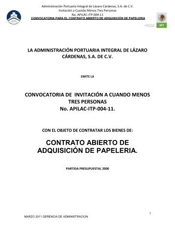 CONTRATO ABIERTO DE ADQUISICIÃN DE PAPELERIA.