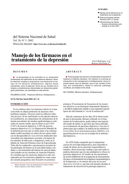 Manejo de los fÃ¡rmacos en el tratamiento de la depresiÃ³n (PDF)