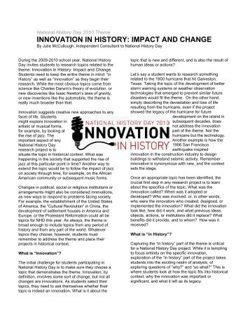 innovation in history: impact and change - Maryland Humanities ...