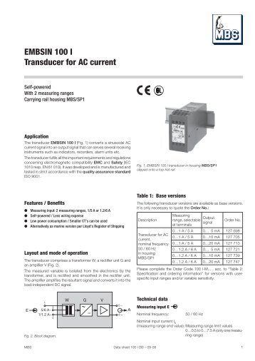 EMBSIN 100 I Transducer for AC current - Mbs-ag.com