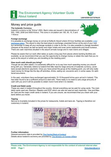The Environment Agency Volunteer Guide About Iceland Money and ...