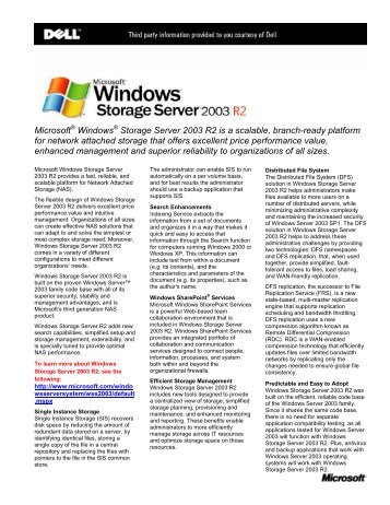 Windows Storage Server 2003 R2 Datasheet Online - Dell