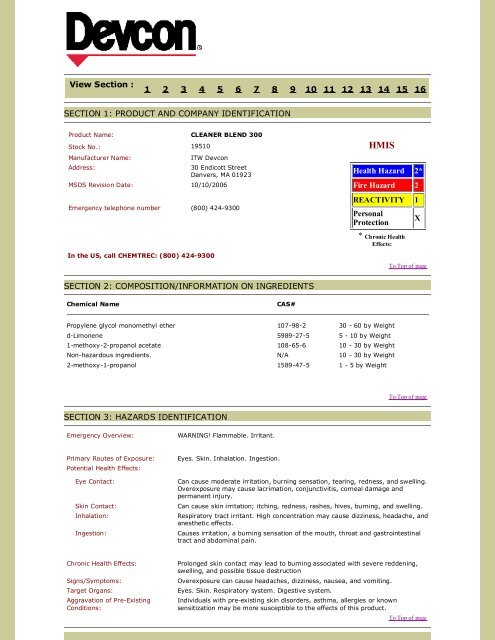 Material Safety Data Sheet (MSDS) - Industrial Cleaning Supply