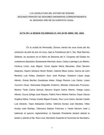 Abril 28-2005 - H. Congreso del Estado de Sonora