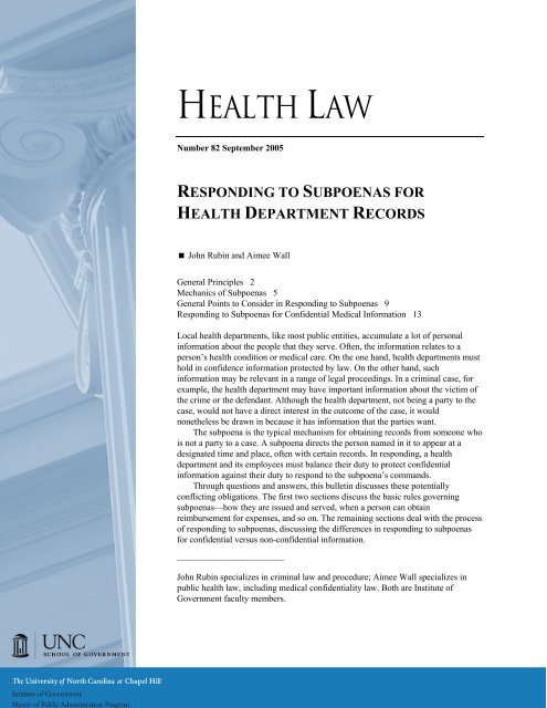 Responding to Subpoenas for Health Department Records