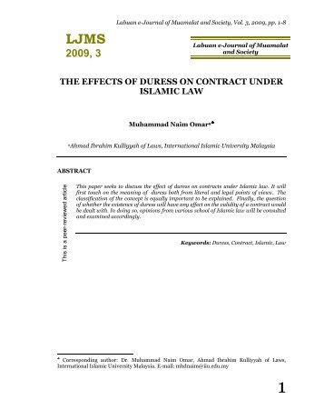 THE EFFECTS OF DURESS ON CONTRACT UNDER ISLAMIC LAW