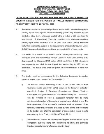 Detailed notice inviting tenders for wholesale supply of ... - Chandigarh