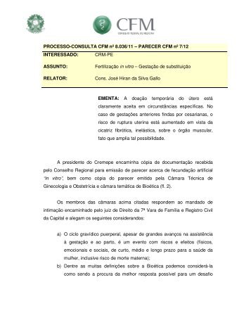 PROCESSO-CONSULTA CFM nÂº 8.036/11 â PARECER CFM nÂº 7 ...