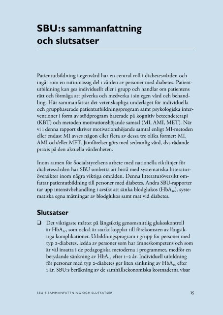 SBU:s sammanfattning och slutsatser