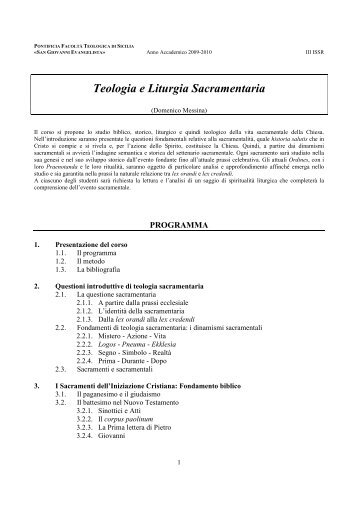 Teologia e Liturgia Sacramentaria - Pontificia Facolta' Teologica di ...