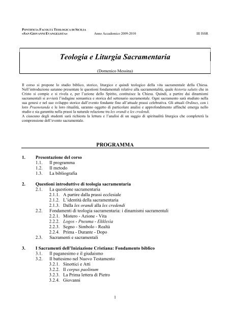 Teologia e Liturgia Sacramentaria - Pontificia Facolta' Teologica di ...