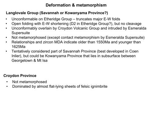 Palaeoproterozoic to Mesoproterozoic Geology of North Queensland