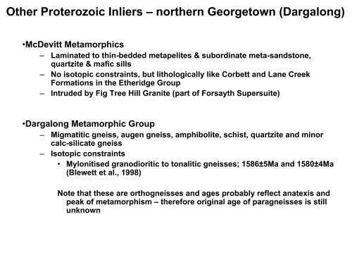 Palaeoproterozoic to Mesoproterozoic Geology of North Queensland