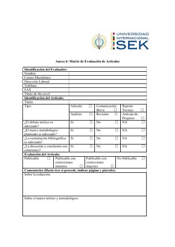 Anexo 6: Matriz de EvaluaciÃ³n de ArtÃ­culos IdentificaciÃ³n del ...