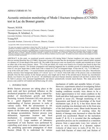 test in Lac du Bonnet granite - Civil Engineering - University of Toronto