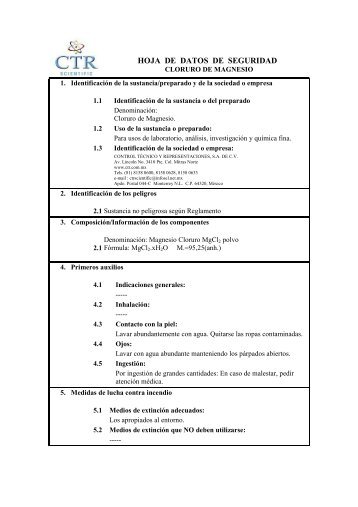 Cloruro de Magnesio CTR MSDS - CTR Scientific