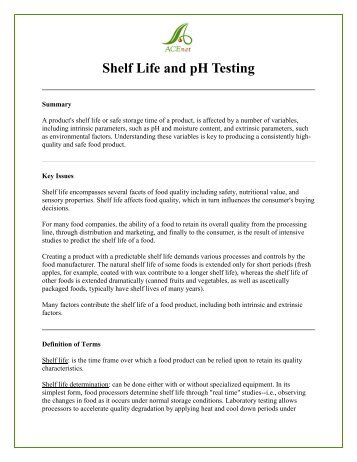 Shelf Life and pH Testing - ACEnet