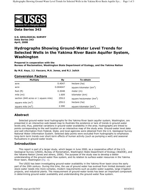 Hydrographs Showing Ground-Water Level Trends ... - Yakima County