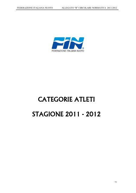 CATEGORIE ATLETI 2011 - 2012 - Federazione Italiana Nuoto