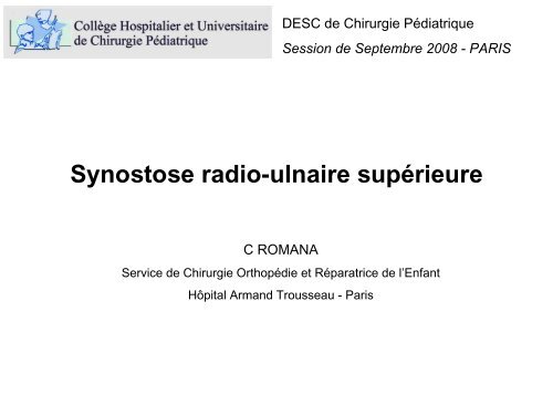 Dossier de synostose radio-ulnaire - SOFOP