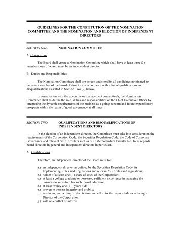 Guidelines for the Constitution of the Nomination Committee