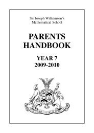 parents handbook - Sir Joseph Williamson's Mathematical School