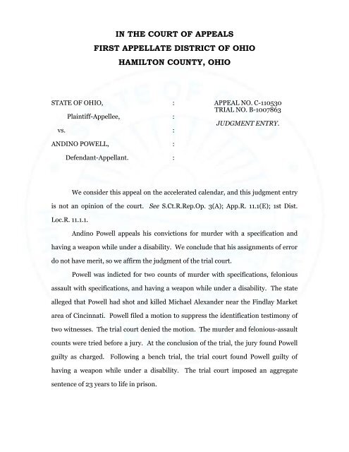 State v. Powell - Hamilton County, Ohio