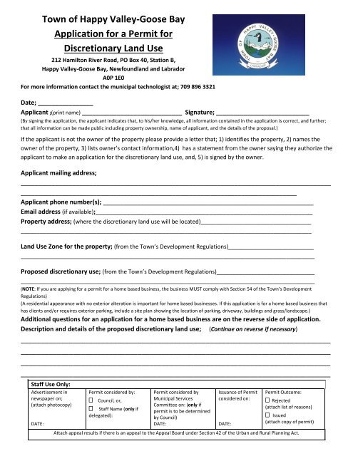 Discretionary Land Use Application - Happy Valley-Goose Bay