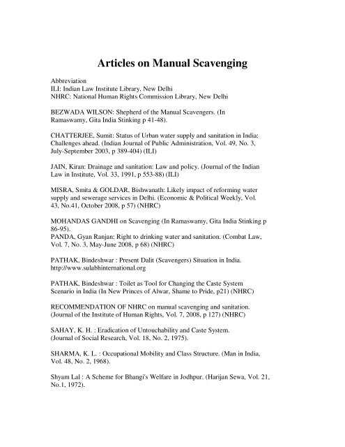 Articles on Manual Scavenging - National Human Rights Commission