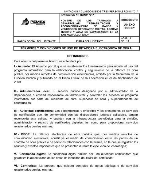 SecciÃ³n I. Instrucciones para los licitantes. - REF.PEMEX.com