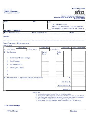 Reimbursement of Travel Expenses - IISc