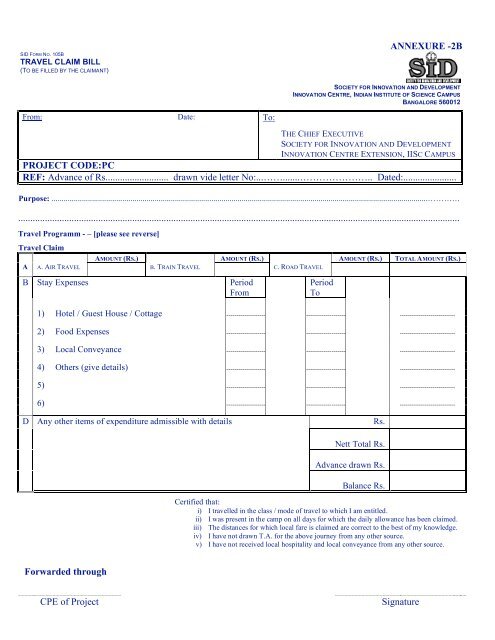 Reimbursement of Travel Expenses - IISc