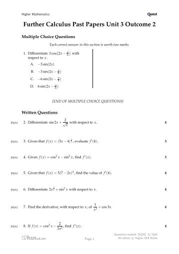 Further Calculus Past Papers Unit 3 Outcome 2 - Mathsrevision.com