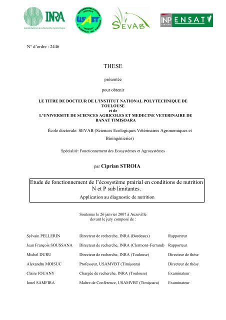 Etude de fonctionnement de l'Ã©cosystÃ¨me prairial en conditions de ...