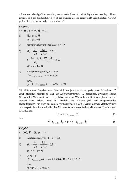 Logik des Signifikanztests, Statistische Tests fÃƒÂ¼r Mittelwerte einer ...