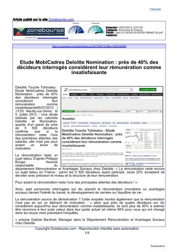 Etude MobiCadres Deloitte Nomination : prÃ¨s de 40% des dÃ©cideurs ...