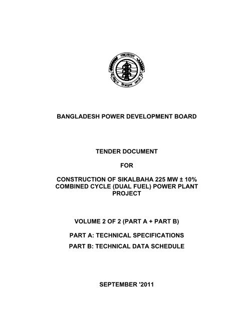 Tender Document for Construction of sikalbaha 225 MW +  - BPDB