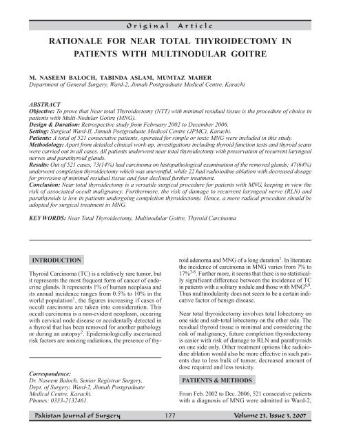 rationale for near total thyroidectomy in patients with multinodular ...