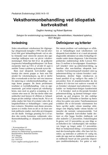 Veksthormonbehandling ved idiopatisk kortvoksthet - Pediatrisk ...