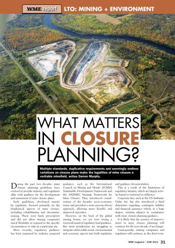 Mine Closure Planning - WME magazine