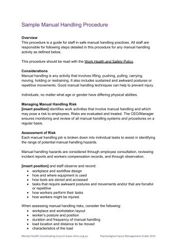 manual handling what is the law