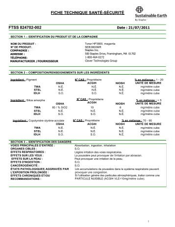 FICHE TECHNIQUE SANTÃ-SÃCURITÃ FTSS 824702-002 - E-Way.ca